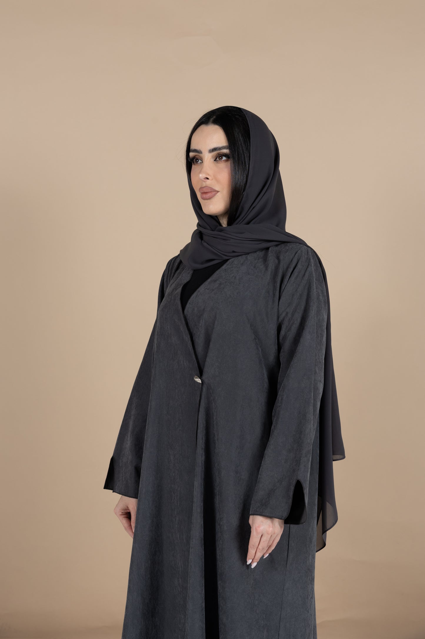 Gray suede abaya