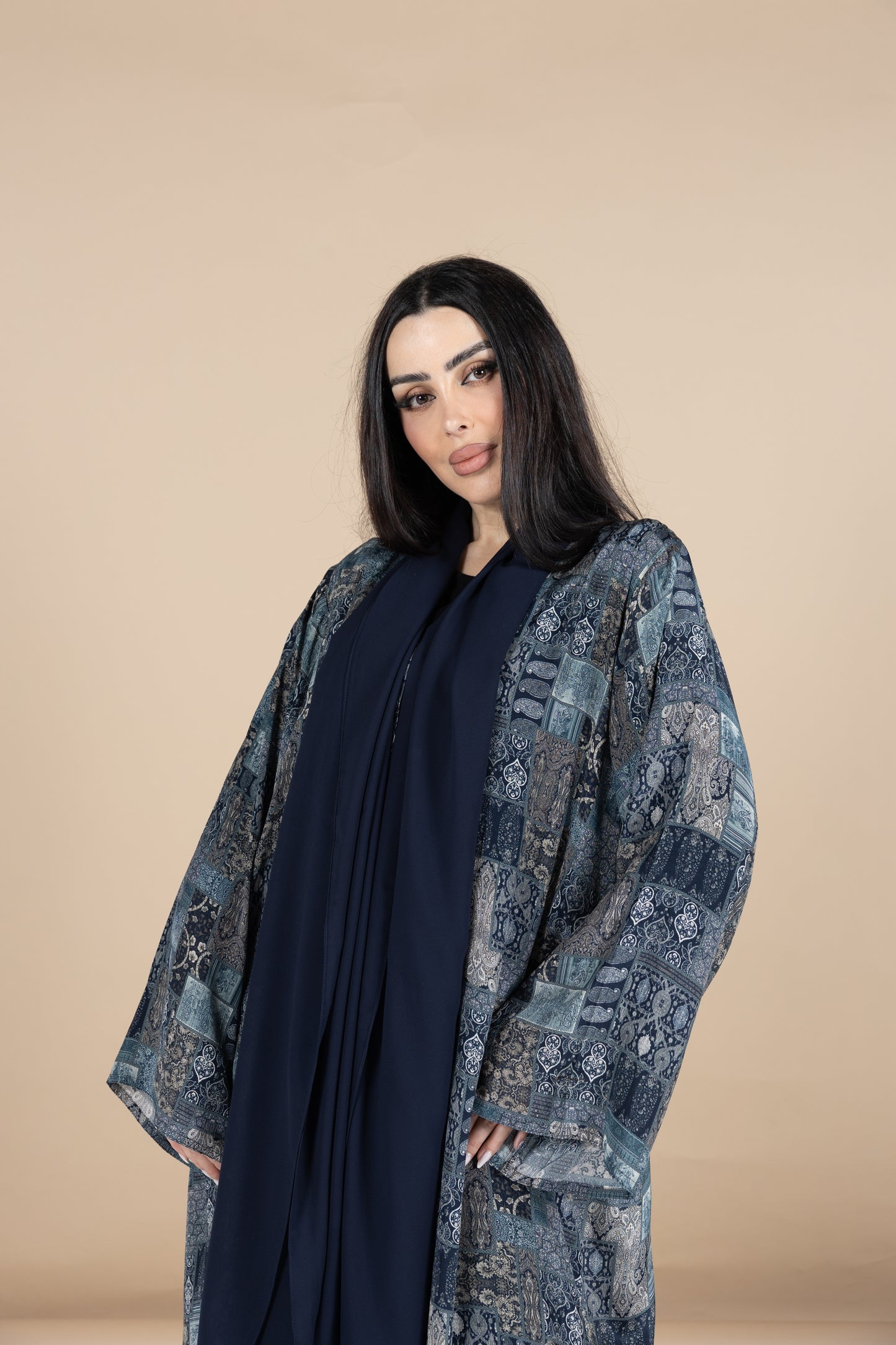 Navy patchwork abaya