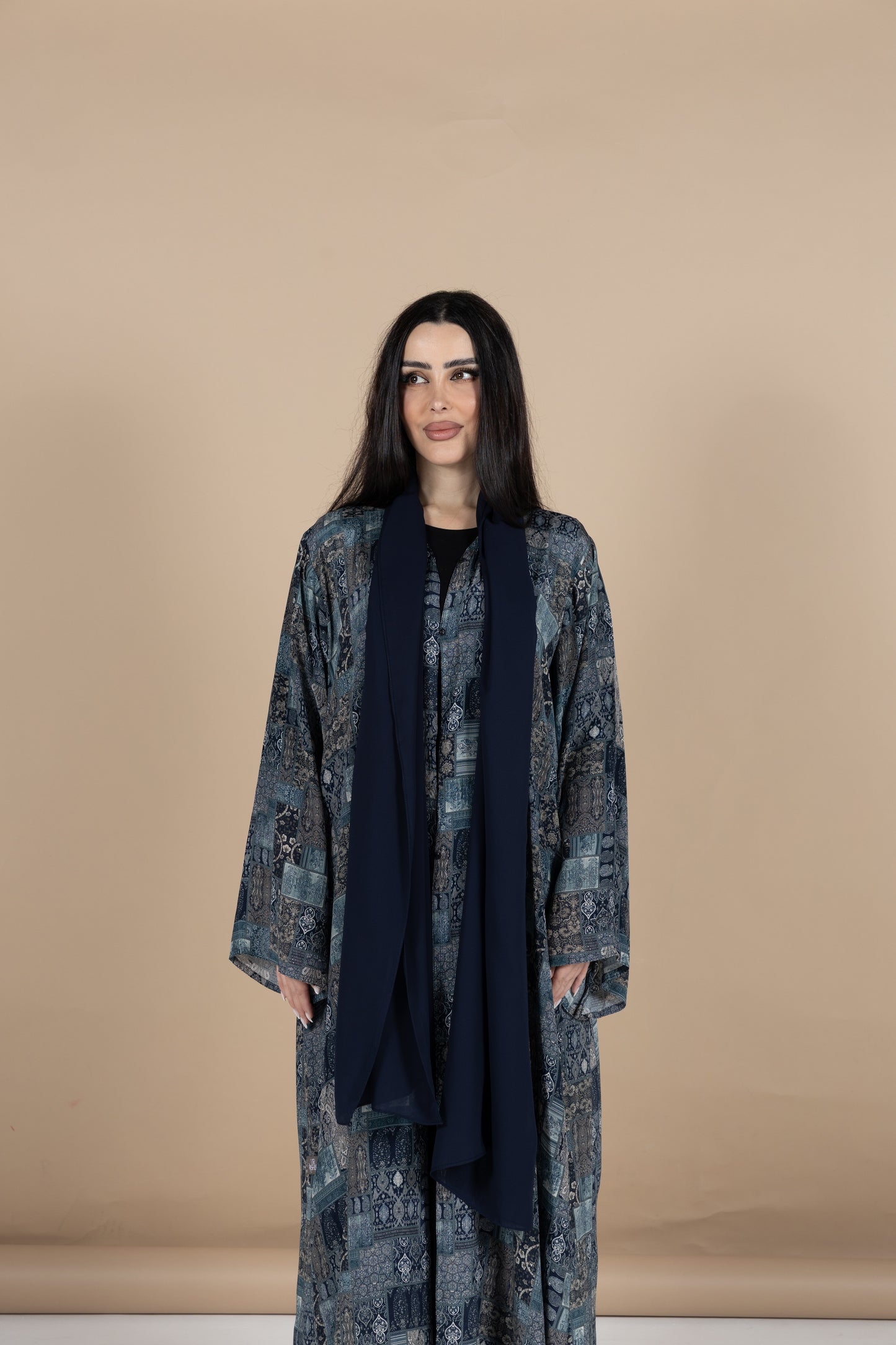 Navy patchwork abaya