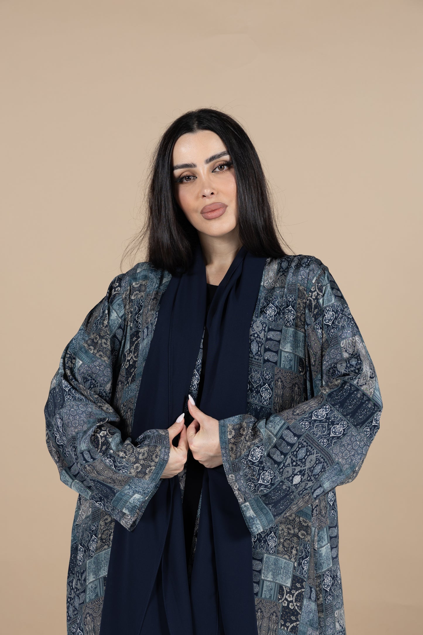 Navy patchwork abaya