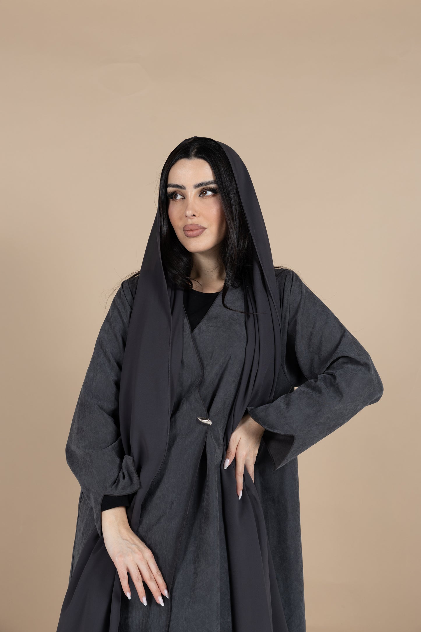 Gray suede abaya