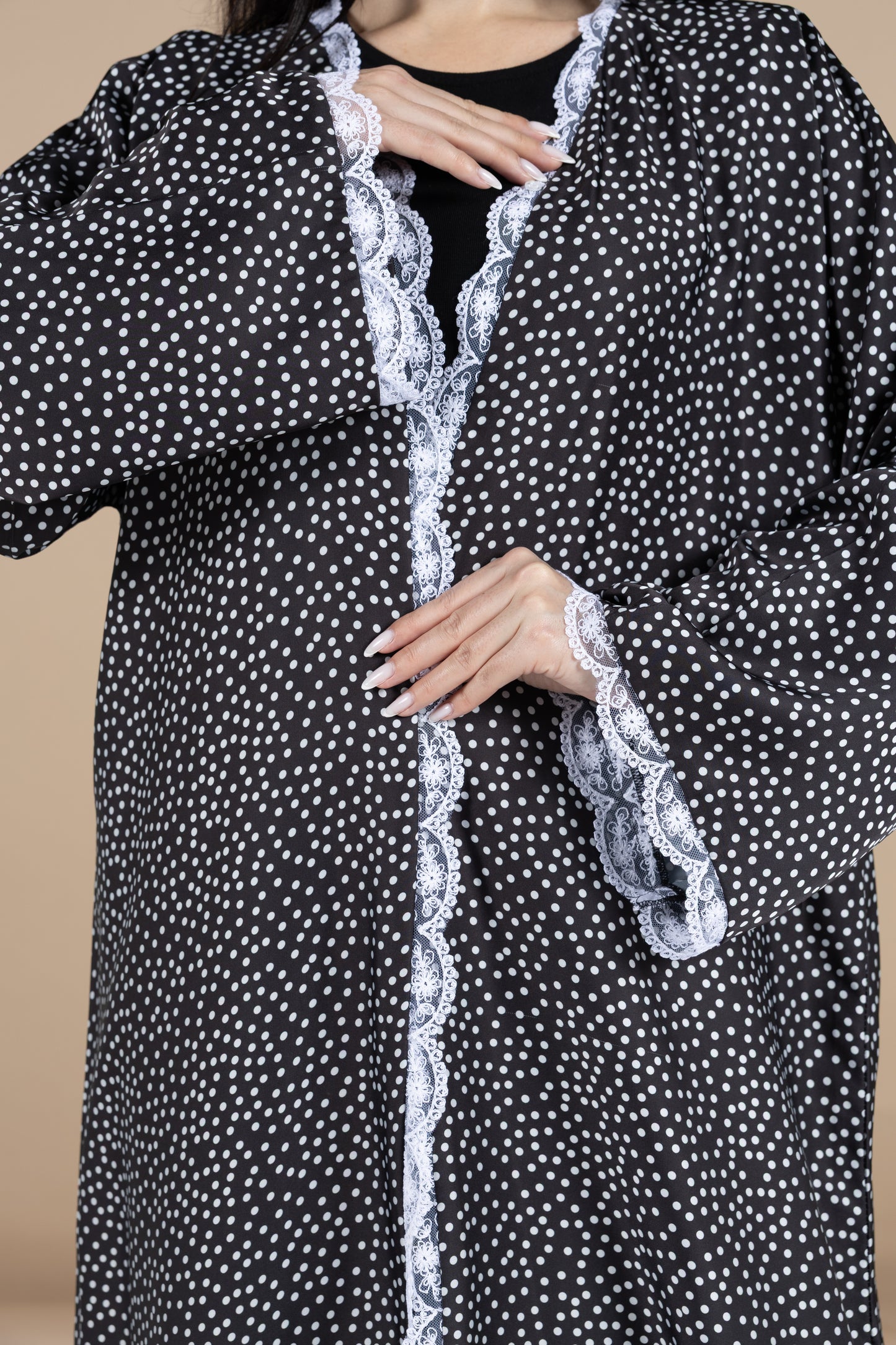 Black and white polka dot abaya