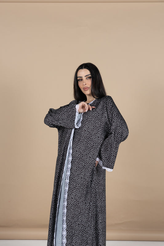 Black and white polka dot abaya