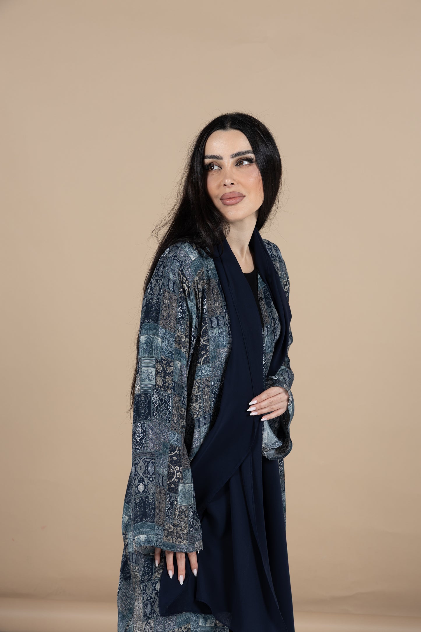 Navy patchwork abaya