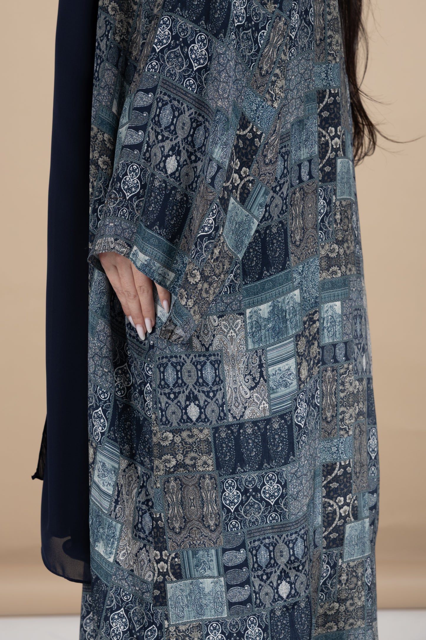 Navy patchwork abaya