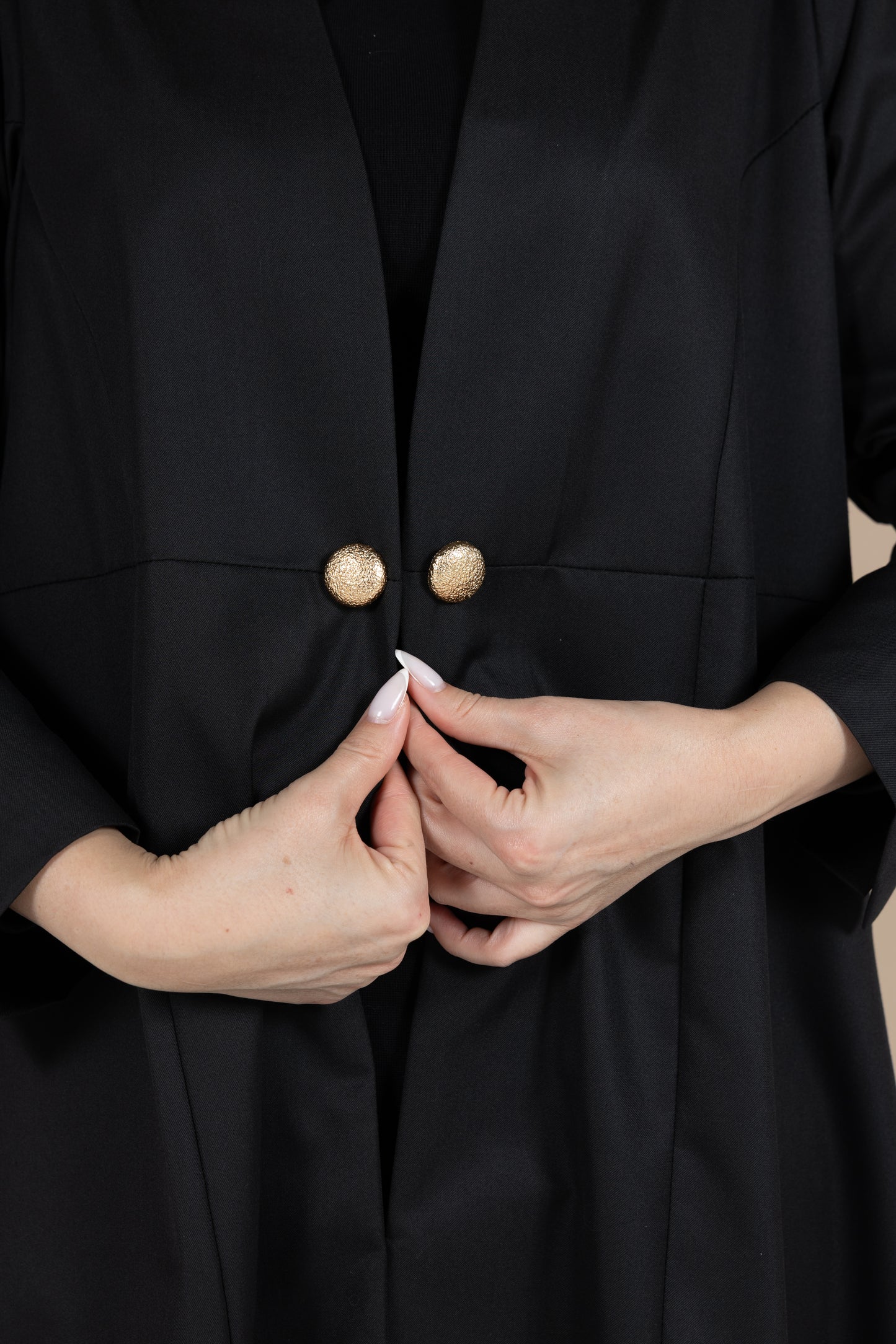 Black coat x gold buttons abaya