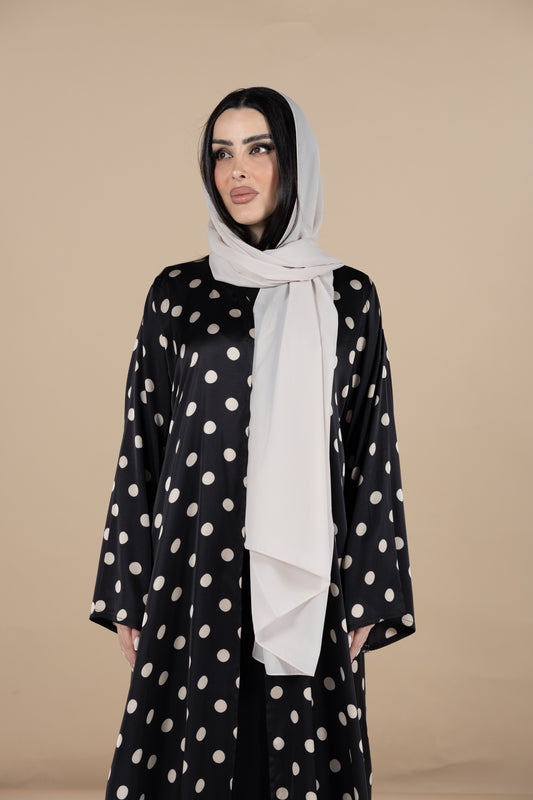 Black and beige polka dot abaya