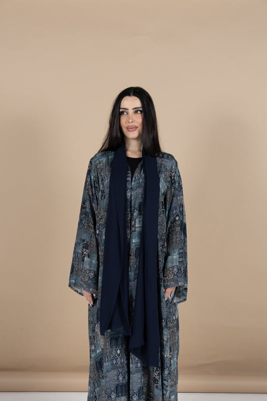 Navy patchwork abaya