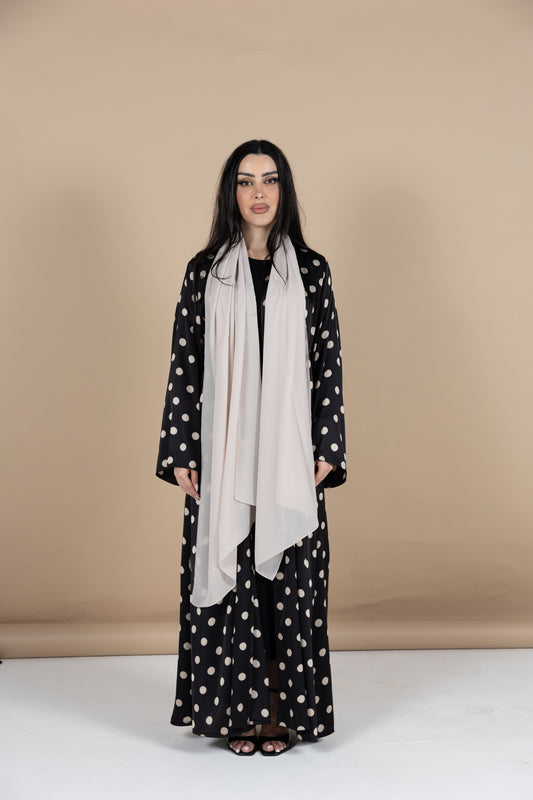 Black and beige polka dot abaya