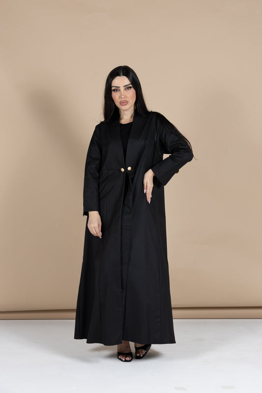 Black coat x gold buttons abaya