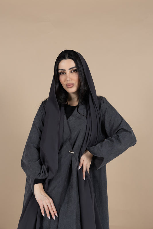 Gray suede abaya